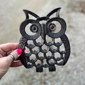 Vintage Mod MCM Cast Iron Owl Trivet Kitchen Kitschy